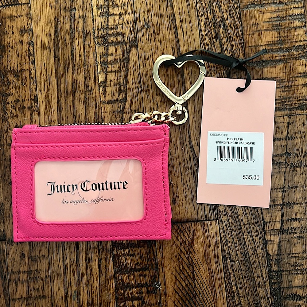 Juicy Couture PINK FLASH SPRING FLING Card Holder with Heart Keychain NWT - Picture 5 of 9
